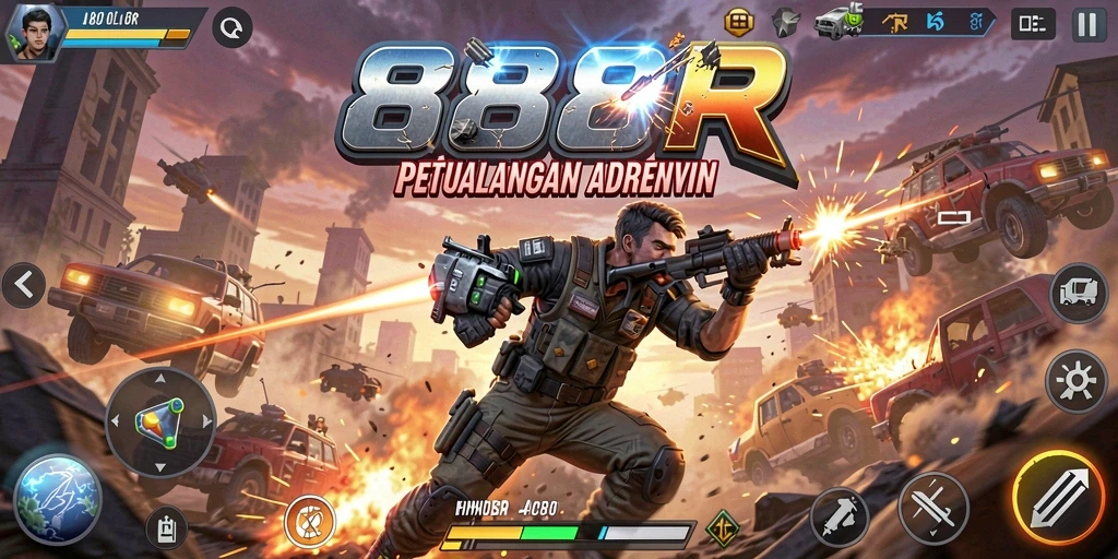 Tangkapan layar permainan 888R yang menunjukkan aksi mendebarkan dalam pertempuran.