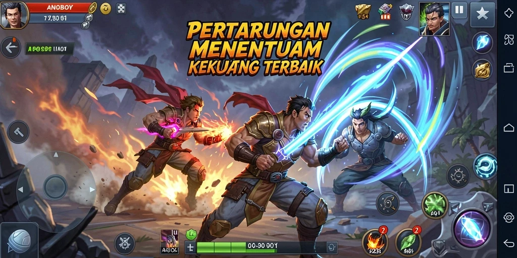 Screenshot ANOBOY menampilkan pertarungan epik penuh aksi.