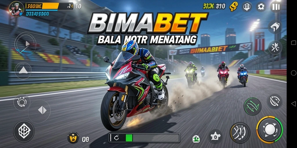 Gameplay seru BIMABET saat balapan motor di lintasan.