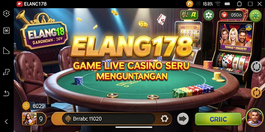 Screenshot gameplay ELANG178 menampilkan dealer langsung dan suasana kasino yang nyata.