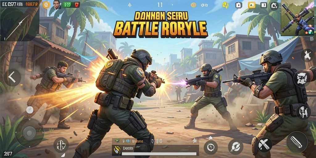 Menampilkan aksi seru dalam arena battle royale EOS77.