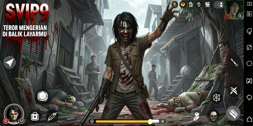 Tampilan gameplay SVIP9 menampilkan suasana horror yang mencekam.