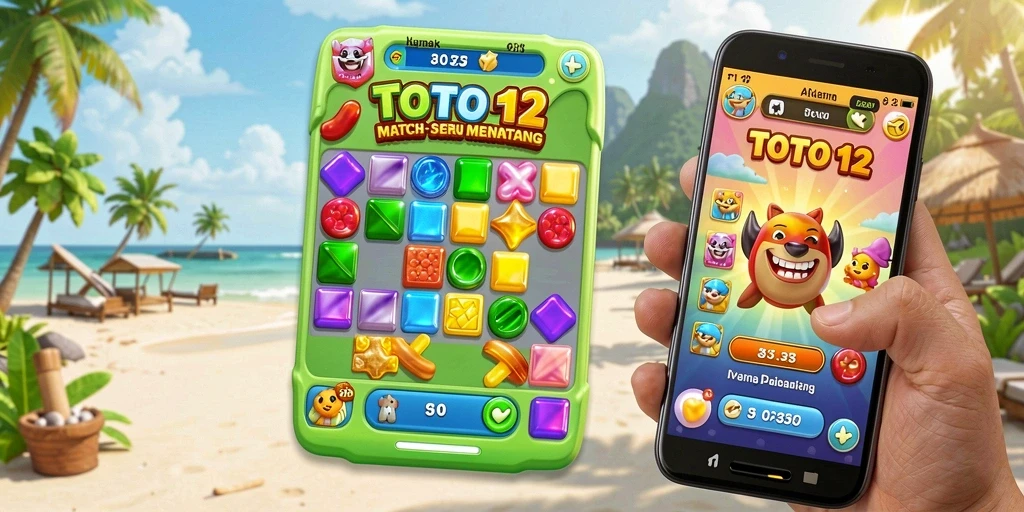 Tampilan gameplay seru dari TOTO12 saat mencocokkan permata.